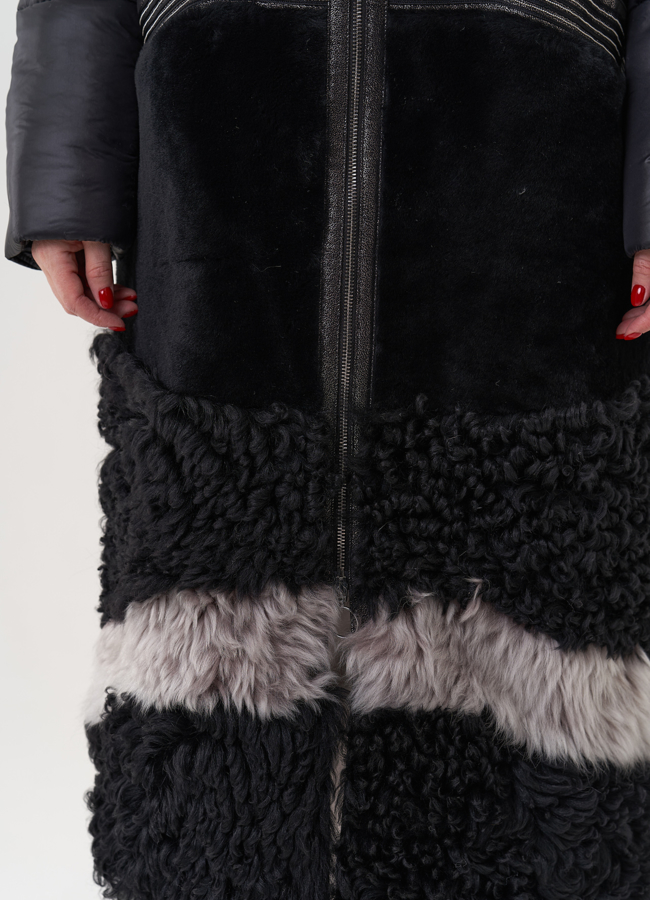 Комбинированный пуховик с капюшоном модель № 26913 универмаг малина