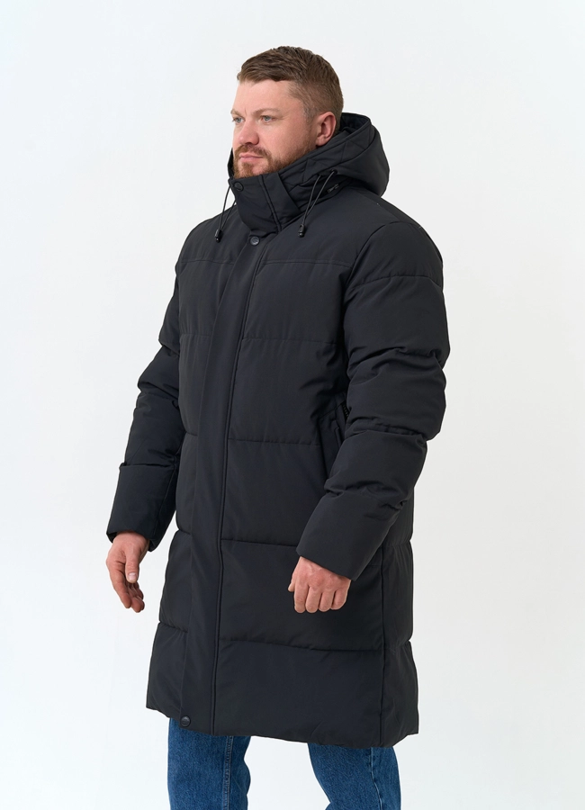 Удлиненный мужской пуховик с капюшоном модель № 34077 универмаг малина фото