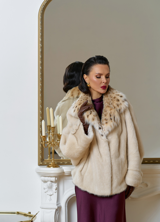 Куртка из меха норки с английским воротником из меха рыси модель № 31169 универмаг малина