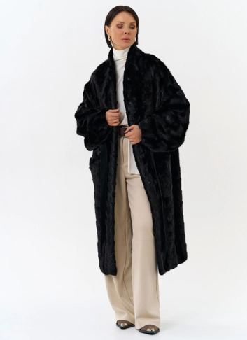 Шуба из меха норки с поясом
