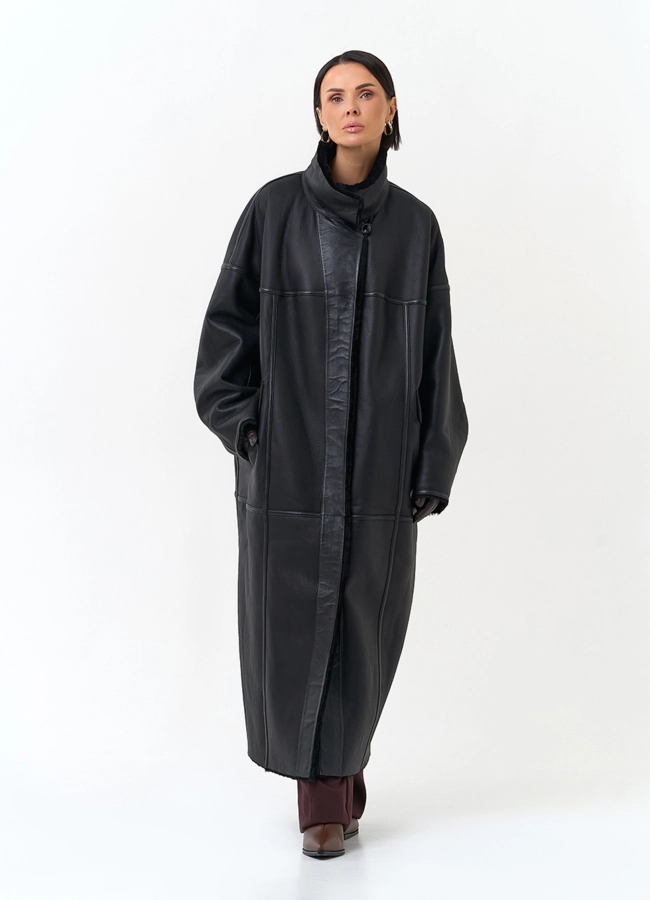 Женская двухсторонняя дубленка оверсайз модель № 34197 универмаг малина фото