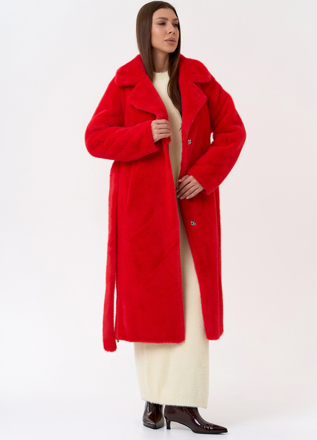 Женское пальто из эко меха с декоративными молниями модель № 31218 универмаг малина