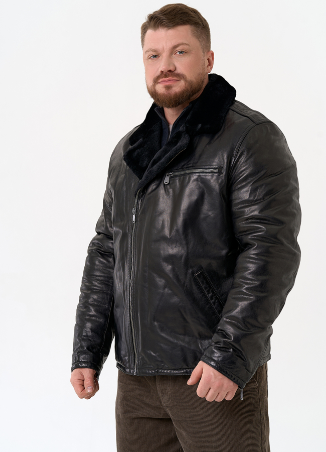 Куртка из натуральной кожи с воротником из овчины модель № 31420 в рассрочку