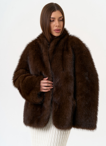 Женская шуба из эко меха с поясом