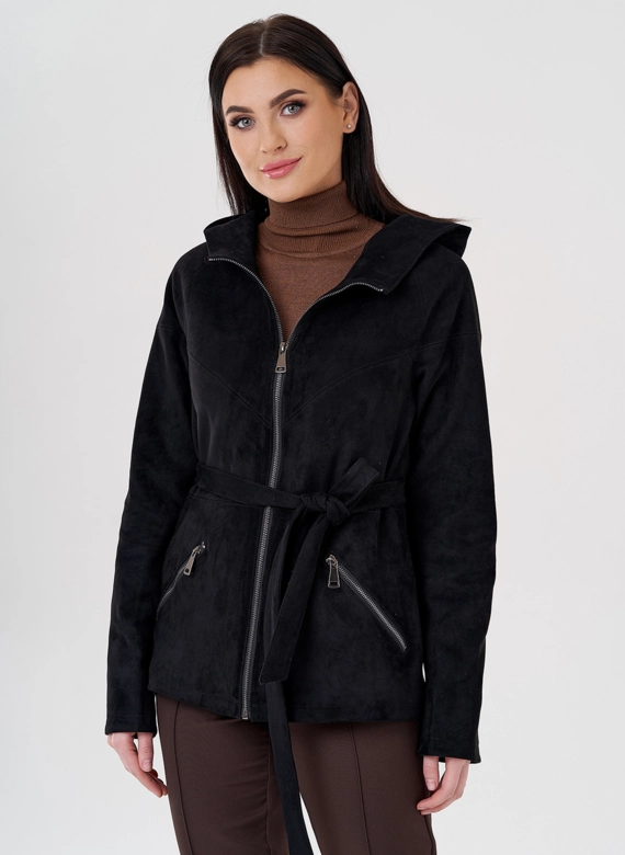 Куртка из эко замши с капюшоном фото