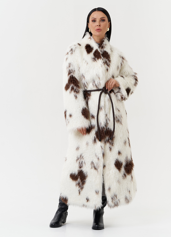 фото Пальто из эко меха с анималистичным принтом модель № 28544