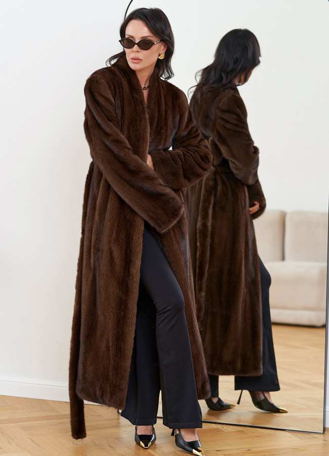 Женская длинная шуба из меха норки модель № 5426 универмаг малина