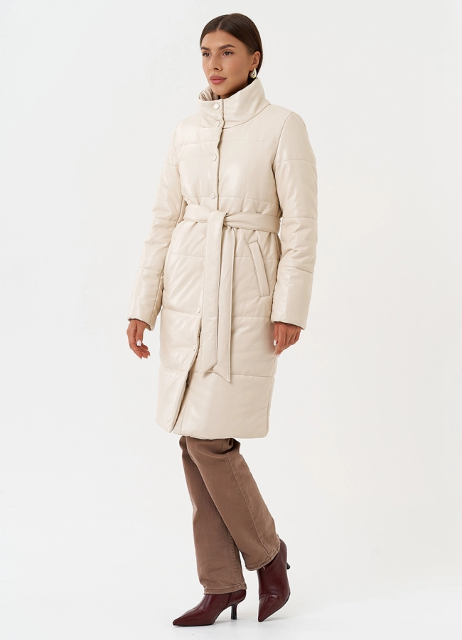Пуховик из эко кожи на био пухе модель № 27704 в кредит