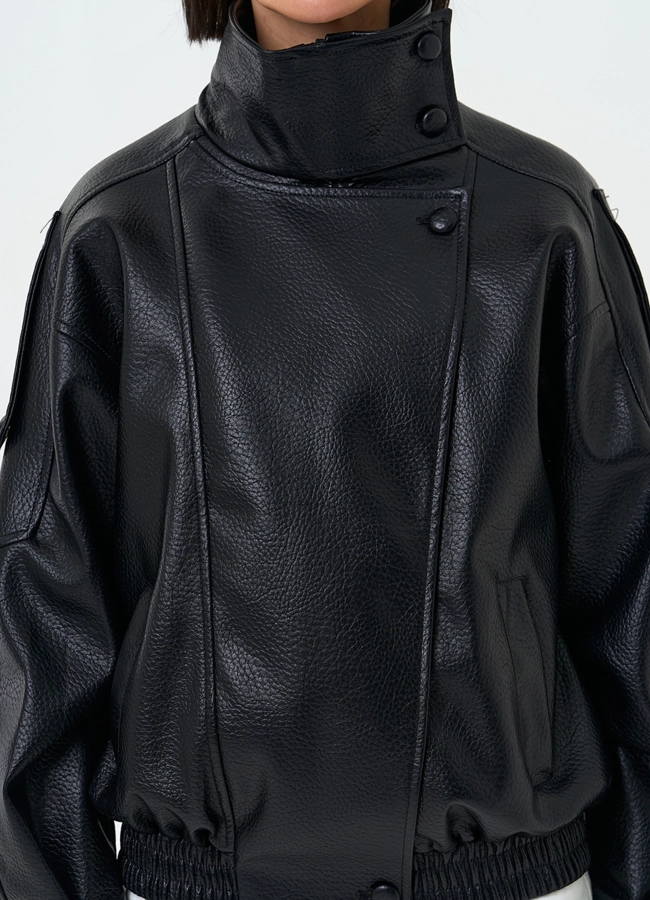 Женская куртка из эко кожи с воротником стойкой модель № 33143 универмаг малина