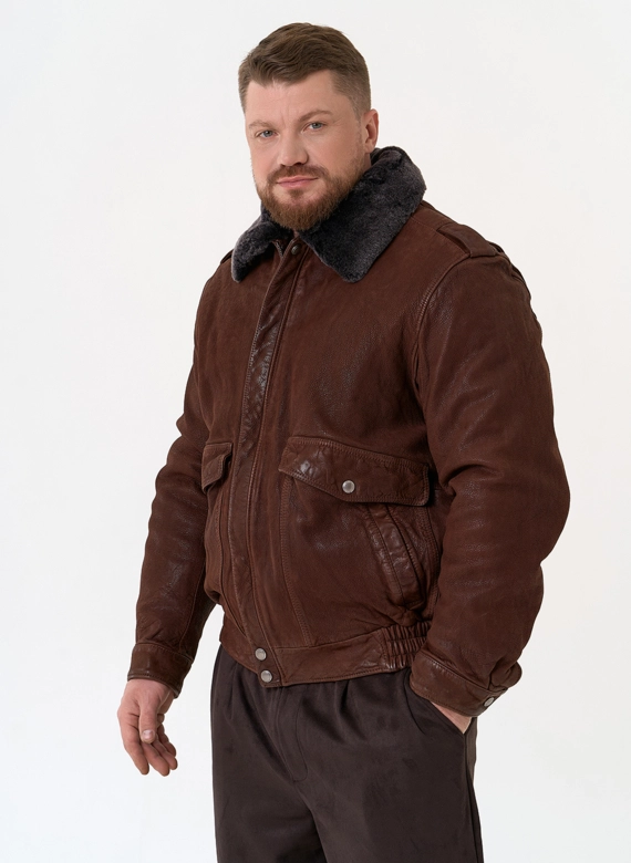 Куртка пилот из натуральной кожи с отделкой из овчины