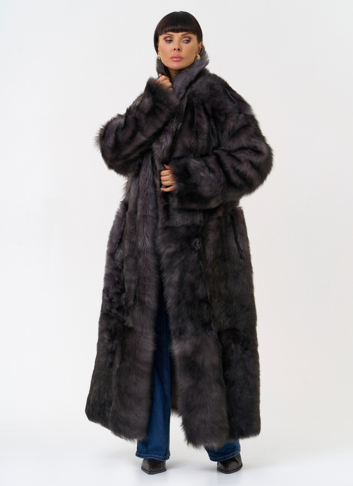 Женская двухсторонняя дубленка с поясом