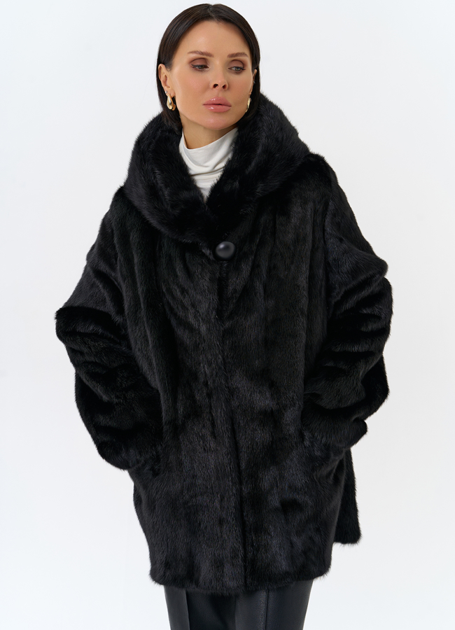 Шуба из меха норки с капюшоном модель № 29104 универмаг малина