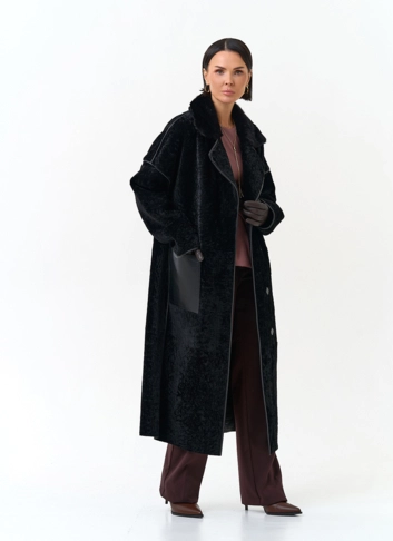 Женская двухсторонняя дубленка с английским воротником фото